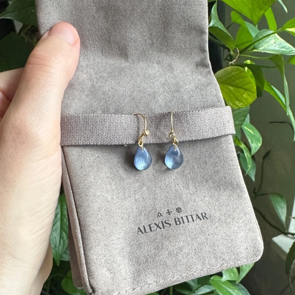 New Alexis bittar lucite teardrop earrings steel blue - Picture 1 of 3